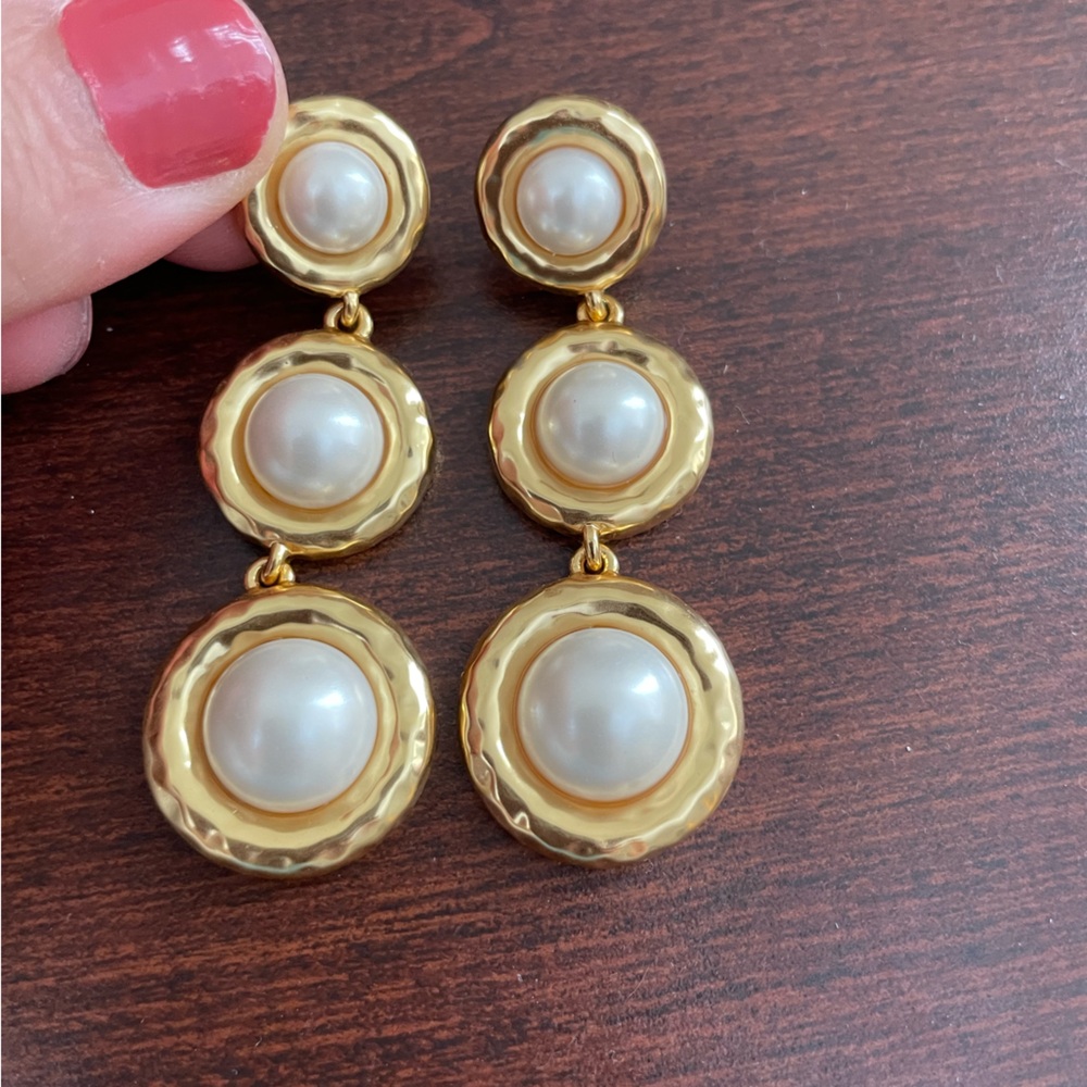 J. Crew Gold Inset Pearl Tiered Drop Earrings - Picture 3 of 3